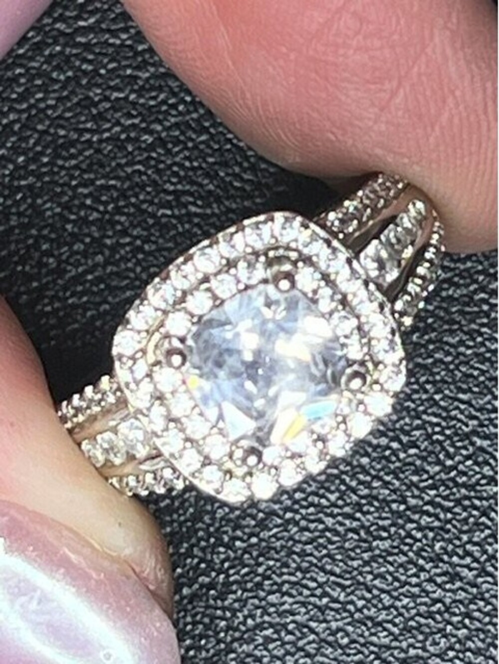 B7359 Sterling Silver 925 Halo Ring Cushion Cut CZ elegant classic sz 7